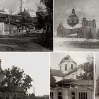 Магiлеў. Выявы галоўнага фасада (з боку ракi Дуброавенкi i суч. вул. Першамайскай) Богаяўленскай царквы Магілёўскага Богаяўленскага манастыра. Фота пачатку XXст. (зверху 1909г. 1918г.,) i напачатку Другой сусветнай вайны (1941-1942гг., знiзу) з iнтэрнэт аукцыёна eBay de. Апублiкавана - Давід Алег Лісоўскі, Фотагісторыя Магілёва (mogilev-history.blogspot.com)