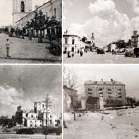 Магiлеў. Выявы Богаяўленскай царквы Магілёўскага Богаяўленскага манастыра з боку Суч. Савецкай плошчы i пач. вул. Першамайскай розных часоў (да 1918г., напачатку i па Другой сусветнай вайне 1941г, 1944г., 1959г. Апублiкавана - Давід Алег Лісоўскі, Фотагісторыя Магілёва (mogilev-history.blogspot.com) 