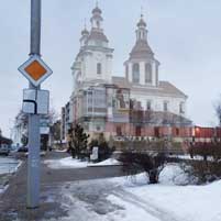 Магілёў. Графiчная рэканструкцыя былога езуiцкага касцёла Святога Францыска Ксаверыя і Анёлаў-Ахоўнікаў.. Выгляд на перыяд пачатку XXст. 3D-мадэль, фотамантаж by А.Невар, арыгiнальны фотаздымак by P. Labanau - 2016г.