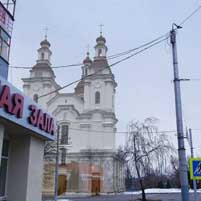 Магілёў. Графiчная рэканструкцыя былога езуiцкага касцёла Святога Францыска Ксаверыя і Анёлаў-Ахоўнікаў.. Выгляд на перыяд пачатку XXст. 3D-мадэль, фотамантаж by А.Невар, арыгiнальны фотаздымак by P. Labanau - 2016г.