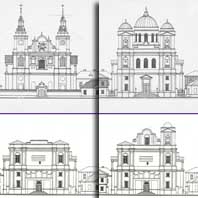 Мсціслаў. Выявы былога езуiцкага касцёла Св. Міхаіла Арханёла ў розныя перыяды яго iснавання: 
1. Першапачатковы выгляд касцёла (1730-1830гг.) гiпатэтычная рэканструкцыя, арх. В.Мацюшка 
2. Рэканструяваны i прыстасаваны пад Мiкалаеўскi сабор (1836-1930-я гг.)
3. Рэканструяваны i прыстасаваны ў савецкiя часы пад Дом культуры 1930-я - 1990-я гг.
4. Сучасны стан пасля распачатай i няскончанай рэcтаўрацыi напрыканцы 1990-х - пачатку 2000-х гг.
 Выявы з гicтарычнай даведкi па аб'екту 19-91 Памятник арх-ры XYIII-XIXвв. - комплекс б.Иезуитского монастыря в г.Мстиславле, графiчная частка (АРК,Комплексные Научные Исследования. Т.1, Минск-1991г.)