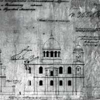 Мсціслаў. Фасады былога езуiцкага касцёла Св. Міхаіла Арханёла, перапланаванага пад праваслаўны сабор. (1836 г. РГИА) Апублiкавана - Слюнькова И. Н. Храмы и монастыри Беларуси XIX века в составе Российской империи: Пересоздание наследия. М.: Прогресс-Традиция, 2010, стр. 317  Электронны рэсурс - wikipedia.org