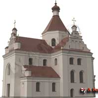 Месца Шклоўскае (Рыжкавiчы). Графiчная рэканструкцыя рынкавай (Ўваскрасенскай) царквы. 3D мадэль - А. Невар. 2017г