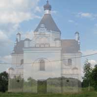 Месца Шклоўскае (Рыжкавiчы). Графiчная рэканструкцыя рынкавай (Ўваскрасенскай) царквы. 3D мадэль, фотамантаж - А. Невар. Арыгiнальнае фота - А. Грудзiна 2017г.