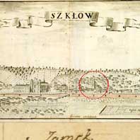 Месца Шклоўскае (Рыжкавiчы). Агульная панарама з малюнка XVIIIст.(пасля пажару 1769 г.) Фрагмент з выявай рынкавай (Ўваскрасенскай) царквы. Апублiкавана - Артыкул на старонцы Мiколы Волкава ў Livejournal (http://wouk.livejournal.com/20882.html). Электронны рэсурс - https://upload.wikimedia.org/wikipedia/commons/0/0d/Sklou._Шклоў_%28XVIII%29.jpg
