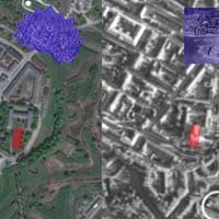 Даўгаўпілс (Дынабург, Дзвiнск, Daugavpils). Выява гарнiзоннага сабора (былога езуiцкага касцёла) на аэрафота 1944г. у параўнаннi з сучасным аэрафотаздымкам Гугл. Фотамантаж by A. Nevar -2018г.