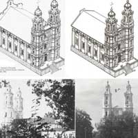 Даўгаўпілс (Дынабург, Дзвiнск, Daugavpils). Выява былога езуiцкага касцёла. Выгляд да i пасля перабудовы. Крынiца - даследваннi Доктара мастацтвазнаўства Kristine Ogle (Daugavpils jezuitu baznicas vesture un kadreizeja nozime) Крынiца - http://fsspx-fsipd.lv