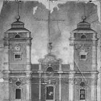 Любешыў, або Любяшоў (Валынская вобласць Украiны, былое магдэбургскае мястэчка гістарычнай Піншчыны) Выява касцёла Св. Яна Евангелiста кляштару пiяраў. Абмерныя чарцяжы фасада касцёла ў XVIIIст. Author - Unknown; Крынiца - IS PAN; Электронны рэсурс - https://commons.wikimedia.org/wiki/