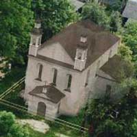 Мельнiк (Падляшша, Rzeczpospolita Polska) Графiчная рэканструкцыя былога замкавага Троiцкага касцёла. Выгляд па апошняй 
перабудове апошняй чвэрцi XIX ст. (пасля 1871г.) на праваслаўную Свята-Духаўскую Царкву. 3D-мадэль, фотамантаж - by А. Nеvar, 2019г.; арыгiнальнае фота - Drones Pablos