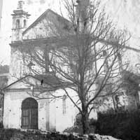 Мельнiк (Падляшша, Rzeczpospolita Polska) Выява царкы Св.Духа (былога замкавага Троiцкага касцёла). Выгляд пасля пажара падчас падзей Першай сусветнай вайны. Фота пасля 1914г. Выява з iнфармацыйнага стэнда на Замкавай Гары Мельнiка. Апублiкавана - артыкул Mielnik (wojewodztwo podlaskie) у Вiкiпедыi; спасылка - https://pl.wikipedia.org/wiki/