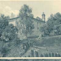 Мельнiк (Падляшша, Rzeczpospolita Polska) Выява царкы Св.Духа (былога замкавага Троiцкага касцёла). Ракурс з боку алтарнай часткi. Выгляд пасля пажара падчас падзей Першай сусветнай вайны. Фота 1938г. Аўтар фота - J. K. Karpowicz; Апублiкавана - Galeria pocztowek PTK - Komisja Historii i Tradycji ZG PTTK спасылка - https://khit.pttk.pl/index.php?co=tx_iko_pocztowki
