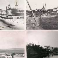 Невель (Пскоўская вобласць РФ) Выявы касцёла Св. Юрыя (Георгія) былога кляштару францысканцаў на панараме горада. Калаж з фотапачатку XXст. (да 1917г..) Апублiкавана - суполка Библиотеки Невельского края у ВК