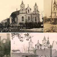 Невель (Пскоўская вобласць РФ) Выявы касцёла Св. Юрыя (Георгія) былога кляштару францысканцаў. Калаж з фота часоў Другой сусветнай вайны (1941-1942гг.) Крынiца - iнтэрнэт-аукцыён ebay de