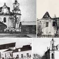 Невель (Пскоўская вобласць РФ) Выявы касцёла Св. Юрыя (Георгія) былога кляштару францысканцаў. Калаж з фота сярэдзiны XX ст. (1950-я гг..) Апублiкавана - суполка Библиотеки Невельского края у ВК 