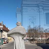 Вiльня (Vilnius, Wilno). Графiчная рэканструкцыя касцёла Св. Юзафа Абручнiка (sw. Jozefa Oblubienca) кляштару кармелiтак босых. 3D-мадэль, фотамантаж - by А. Nеvar, 2019г.; 
		арыгiнальнае фота - A. Kriukas