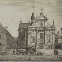 Вiльня (Vilnius, Wilno). Выява касцёла Св. Юзафа Абручнiка (sw. Jozefa Oblubienca) кляштару кармелiтак босых на малюнку Jerzy Hoppen (1927Г.), Крынiца - Biblioteka Uniwersytecka w Toruniu, Апублiкавана - Kujawsko-Pomorska Digital Library; Электронны рэсурс - http://www.kpbc.ukw.edu.pl