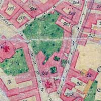 Вiльня (Vilnius, Wilno). Размешчанне касцёла Св. Юзафа Абручнiка (sw. Jozefa Oblubienca) i кляштару кармелiтак босых. На мапе горада 1845г.