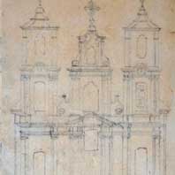 Графiчная выява галоўнага фасаду дамiнiканскага касцёла ў Друi (Сапежын) з абмерных чарцяжоў . Электорнны рэсурс - https://upload.wikimedia.org/wikipedia/commons/5/54/Druja%2C_Daminikanskaja._Друя%2C_Дамініканская_%28D._Strukov%2C_1864%29.jpg 