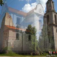 Губiна (Камень). Графiчная рэканструкцыя касцела Св. Антонiя былога францысканскага кляштара. Выгляд на перыяд пачатку XXст. 3D-мадэль, фотамантаж - by А. Nеvar, Арыгiнальнае фота - A. Kuzmin. 2017г.