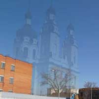 Графiчная рэканструкцыя былой бажніцы Апекі Маці Божай Базыльянскага кляштара на пачатак мiнулага стагоддзя. 3D Мадэль, фотамантаж - А. Невар, Арыгiнальныя фотаздымкi - А. Сцяпанава