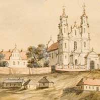 Выява касцёла Святога Юр’я былога дамiнiканскага кляштара у вёсцы Валынцы (Забелы) Верхнядзвінскага раёну з акварэлi Наполеона Арды XIXст.