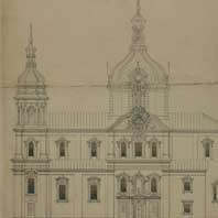Вiцебск. Бакавы фасад Мiкалаеўскага сабора (былога касцела Св. Юзафа пасля перабудовы 1842г.). Архiтэктар М.М.Чагiн, 1870-я гг. Апублiкавана - Альбом чарцяжоу з архiву РДГА (Ф. 1293. Оп. 166. Витебская губ. Д. 77). Электронны рэсурс - https://be-tarask.wikipedia.org